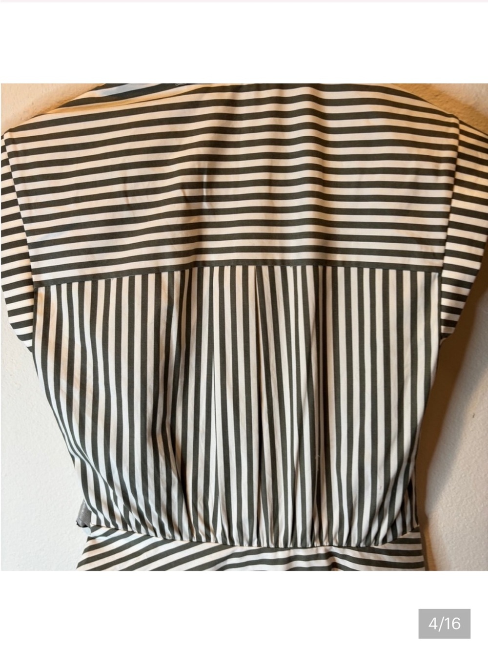 Striped Ruched dress- Olive/White - Picture 8 of 11